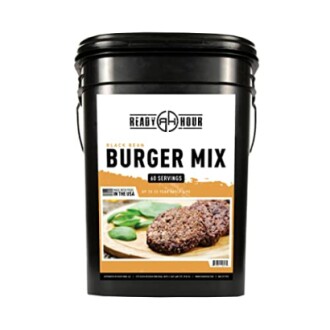 Ready Hour black bean burger mix bucket with 60 servings