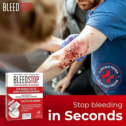 BleedStop product used on arm wound to stop bleeding quickly.