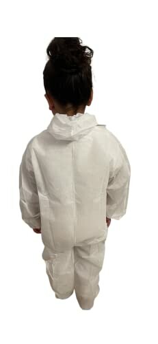 Child wearing a white protective suit