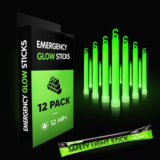 Pack of 12 emergency glow sticks with 12-hour duration.