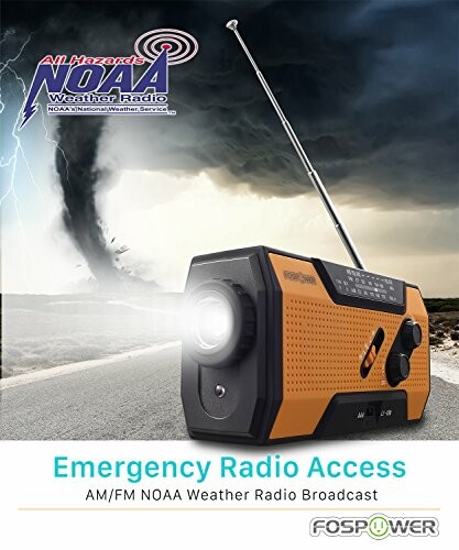 Emergency radio with NOAA weather broadcast capability.