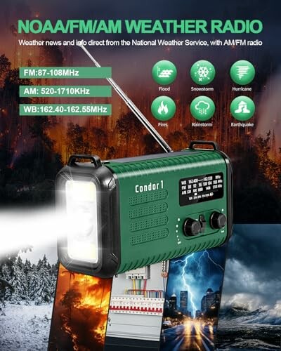 NOAA weather radio with flashlight and emergency features.