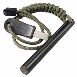 Ferrocerium rod fire starter with paracord handle.