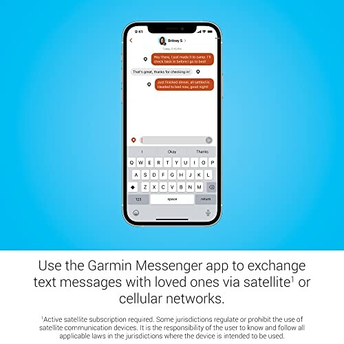 Smartphone displaying Garmin Messenger app with text conversation