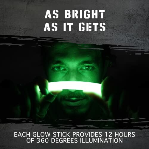 Person holding a glowing stick with text 'As Bright As It Gets'.