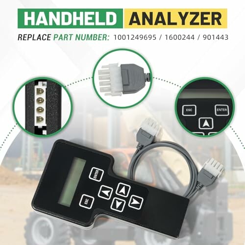 Handheld analyzer device with buttons and connectors.