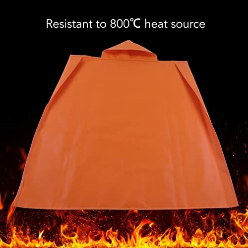 Orange heat-resistant cape with fire and 800°C label