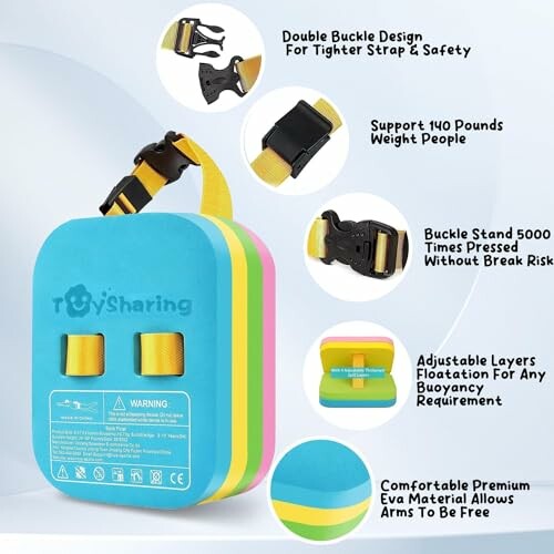 Colorful kids swimming float backpack with adjustable straps and safety features.