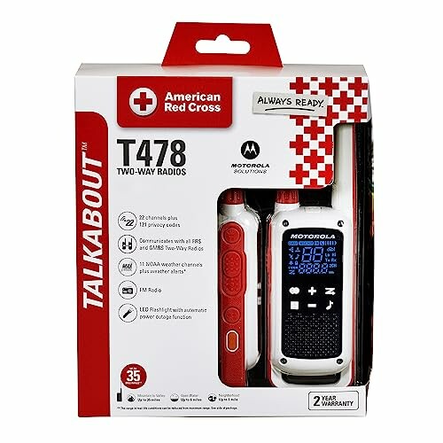 Motorola Talkabout T478 two-way radios in packaging with American Red Cross branding.