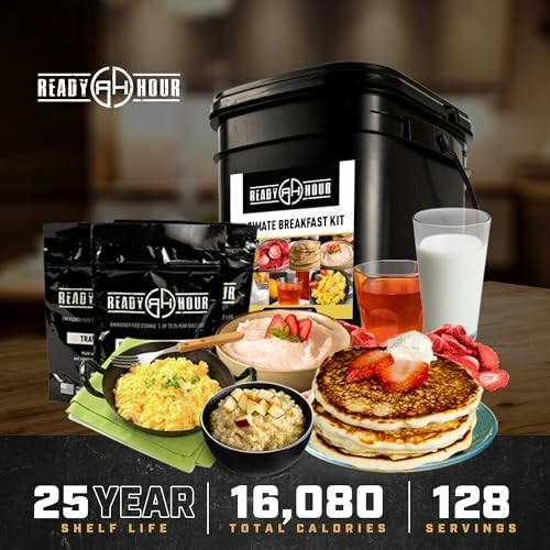 Ready Hour Ultimate Breakfast Kit with pancakes, scrambled eggs, and oatmeal.