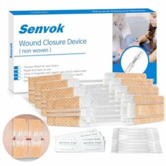 Senvok wound closure device with non-woven strips and alcohol pads.