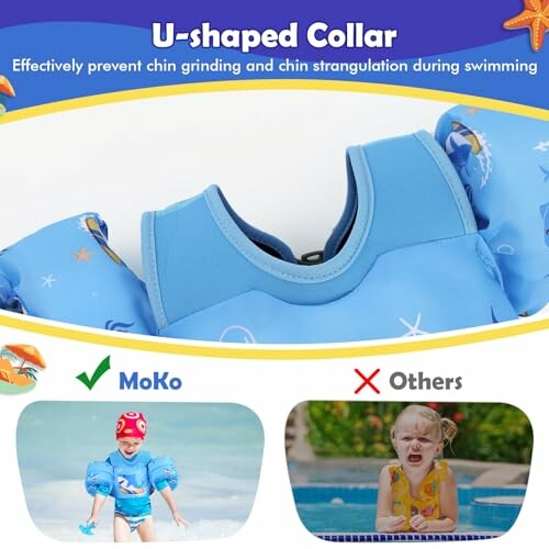 Comparison of swim vests with U-shaped collar and regular design.