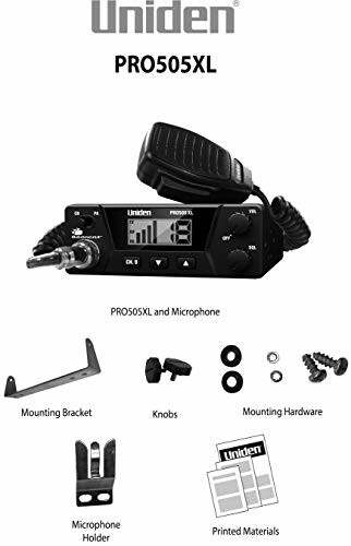 Uniden PRO505XL CB Radio with microphone and accessories.