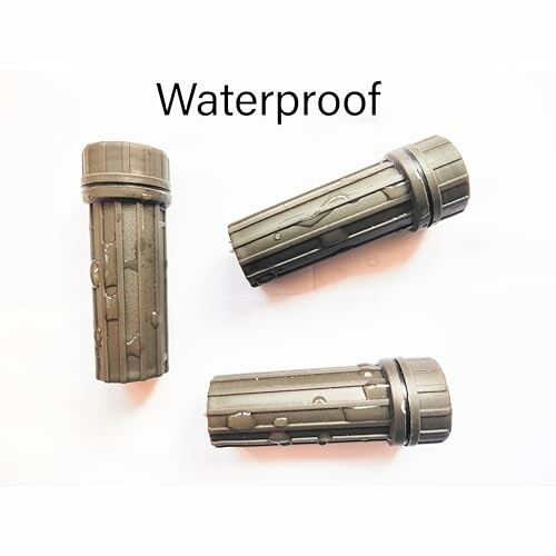 Three waterproof cylindrical containers with water droplets